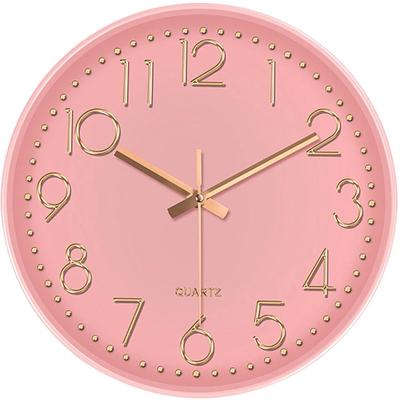 Uplift Picks Modern Silent Wall Clock With Tempered Glass And 3D Numbers pink 8 Inch