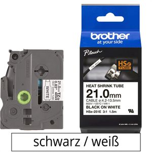 Brother Schriftband HSe-251E, 21mm, Länge 1,5m, schwarz auf weiß, Heißschrumpfschlauch