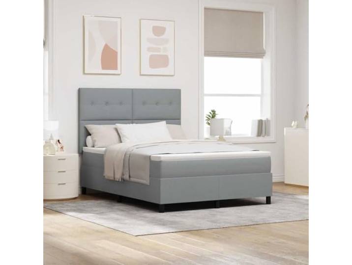 Taschenfederkern Matratze LED Beleuchtung Boxspringbett Hellgrau 140 x 190 Boxspringbett mit Matratze LED Hellgrau 140x190 cm Stoff Bettgestell mit Kopfteil Taschenfederkern Doppelbett