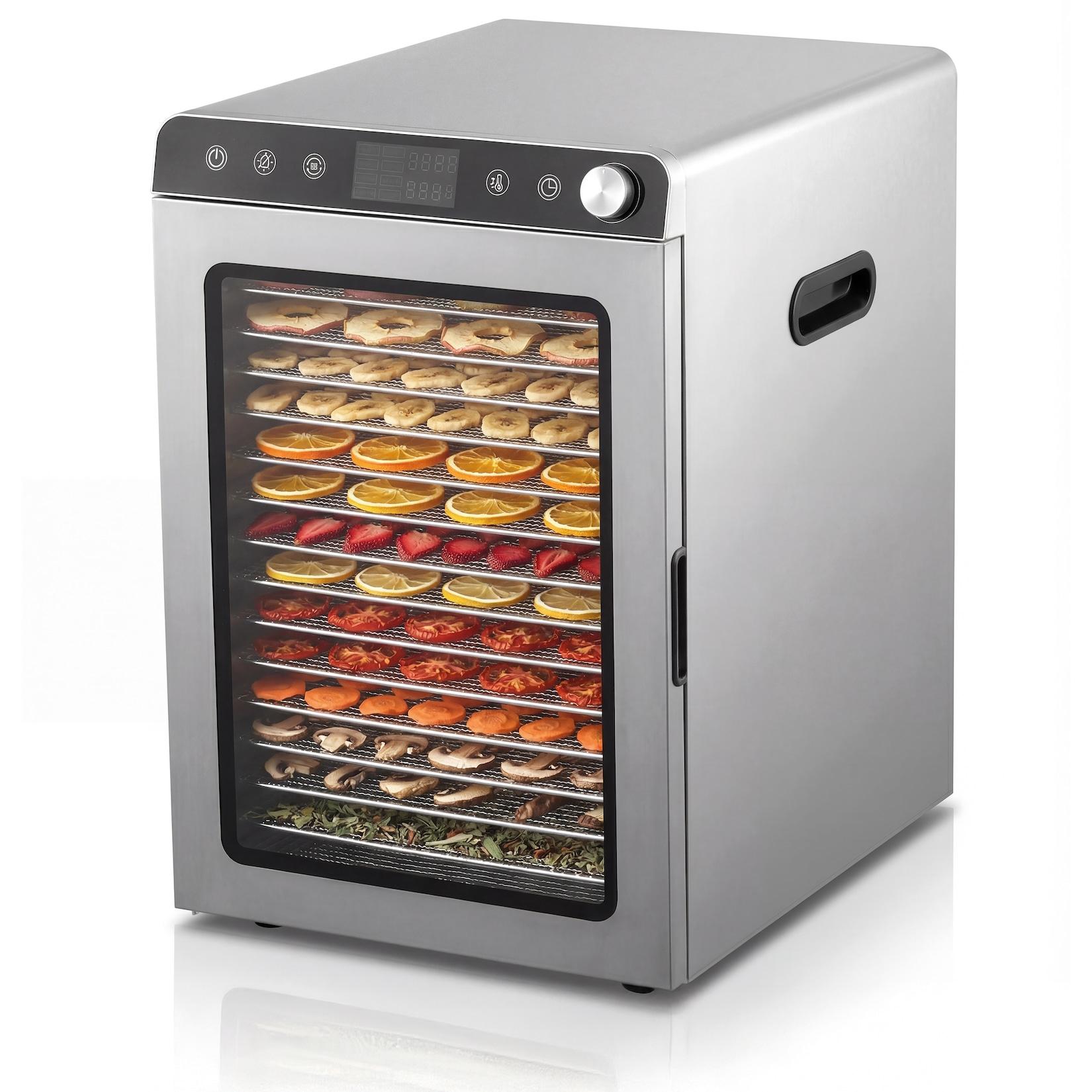 Arendo Dörrautomat, Edelstahl, 16 Fächer, Temperaturregler 30°-85°C, Dörrgerät, Dehydrator, edelstahlfarben