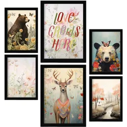 POSTER Set Mit 6 Blumen & Schmetterlinge A3 & A4 Schwarzer Rahmen