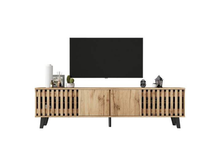 Meuble TV 180x40x55cm meubles bas couleur bois d'origine 8 compartiments rangement séparés support TV console TV convient pour