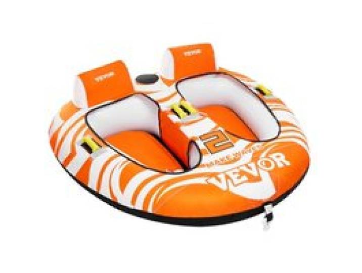 VEVOR Bouée Tractée Gonflable pour Tubing Bateaux, Bouée de Jeux Aquatiques pour 2 Personnes avec 2 Cockpits, Capacité de Charge de 154 kg, avec Housse Entièrement en Nylon 840D, Poignées de Maintien