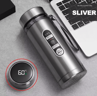 Uplift Curations Smart LED Temperature Thermos Bottle Stainless Steel Vacuum Flask For Hot & Cold Drinks silver 500ml