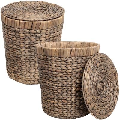 happimess Nora Handwoven Water Hyacinth 5.7-Gallon Tapered Round Wicker Watebasket with Lid (Set of 2)