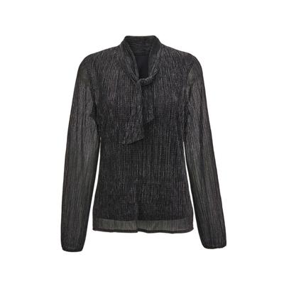 Schluppenbluse GOLDNER "Kurzgröße Schluppenbluse aus schimmernder Plisseeware", Damen, Gr. 19, schwarz (silbergrau, schwarz), Obermaterial: 50% metallisierte Fasern MTF. 50% Polyester PES., festlich, normal, V-Ausschnitt, weit Gummibündchen, Blusen...