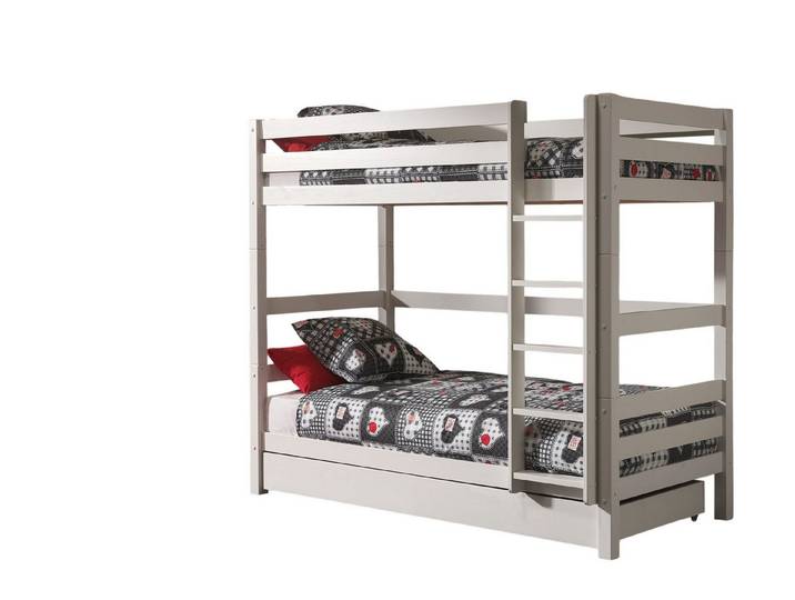 58 aufm Kessel Bettgestell Etagenbett + Schubladen Karolina 210x105x161 Hochbett Massivholz Weiß (inkl. Versand, Lieferung bis Verwendungsstelle), Liegefläche 2x 90x200, Absturzschutz, Bettschublade, Rolllattenrost