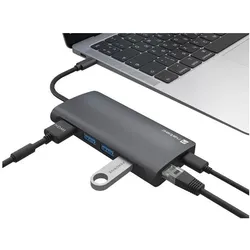 Genesis HUB USB-C 8 IN 1 FOWLER 2 3X USB 3.0 HUB HDMI 4K USB-C (USB-C, 8 Ports), Dockingstation + USB Hub, Grau, Schwarz