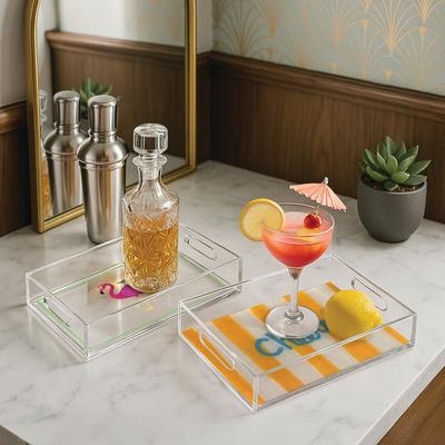 American Art Décor "American Art Decor 2-pc Acrylic Serving Tray Set - Cheers & Flamingo Decorative Trays - 10"" x 14"""