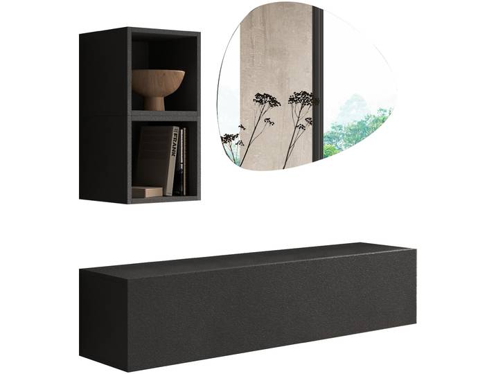 Garderoben-Set HOME AFFAIRE Infinity, 3tlg. Breite 138 cm, Höhe variabel, moderne Garderobe , grau (lava), B:138cm H:175cm T:30cm, Kastenmöbel-Sets, Garderoben-Set, (Hängeschrank, Würfelregal 2er Set, Spiegel) ideal für Diele, Flur