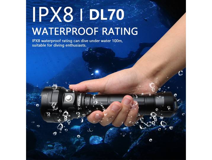 Wurkkos DL70 lampe de poche de plongée sous-marine haute puissance 13000LM projecteur IPX8 étanche 4 * XHP50B lampe à LED 2*26650 lanterne sous-marine
