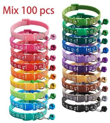 Uplift Essentials Bulk Adjustable Pet Collars With Safety Bells (100 Piece Lot) multicolor