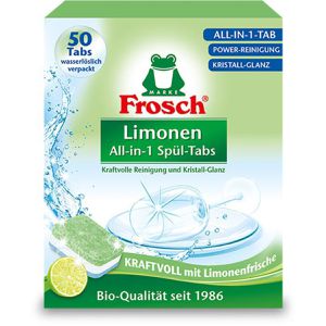 Frosch Spülmaschinentabs Limonen All-in-1, biologisch abbaubar, vegan, kraftvolle Reinigung, 50 Tabs
