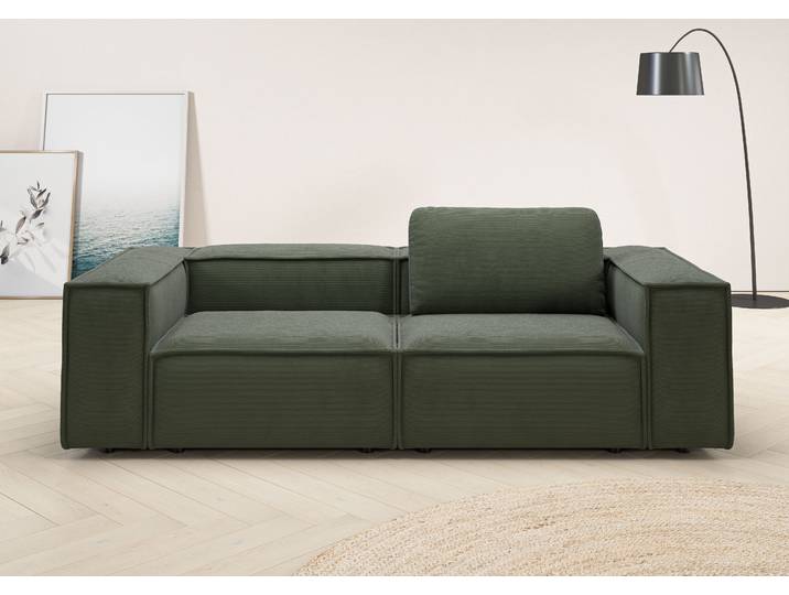 2-Sitzer Sofa, Feincord, Oliv 246×98 cm, Federkernpolsterung, Modern, Places Of Style