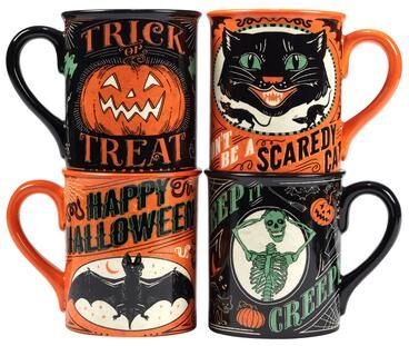 Certified International Scaredy Cat 18 oz. Mugs, Set of 4 Assorted Designs