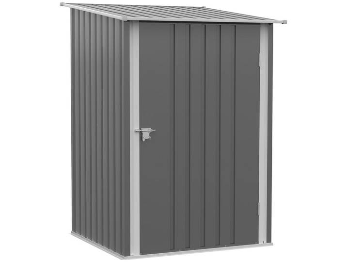 ComfortXL Geräteschuppen De-08097 mit Schrägdach und abschließbarer Tür Grau, Metall, 100x160x103 cm, Gartenzubehör, Geräteschuppen