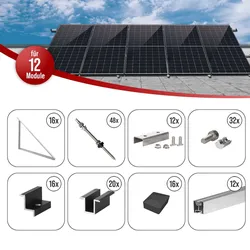Selfio Flachdach- und Wandmontageset zur vertikalen Montage (Portrait) von 12 Photovoltaik-Modulen