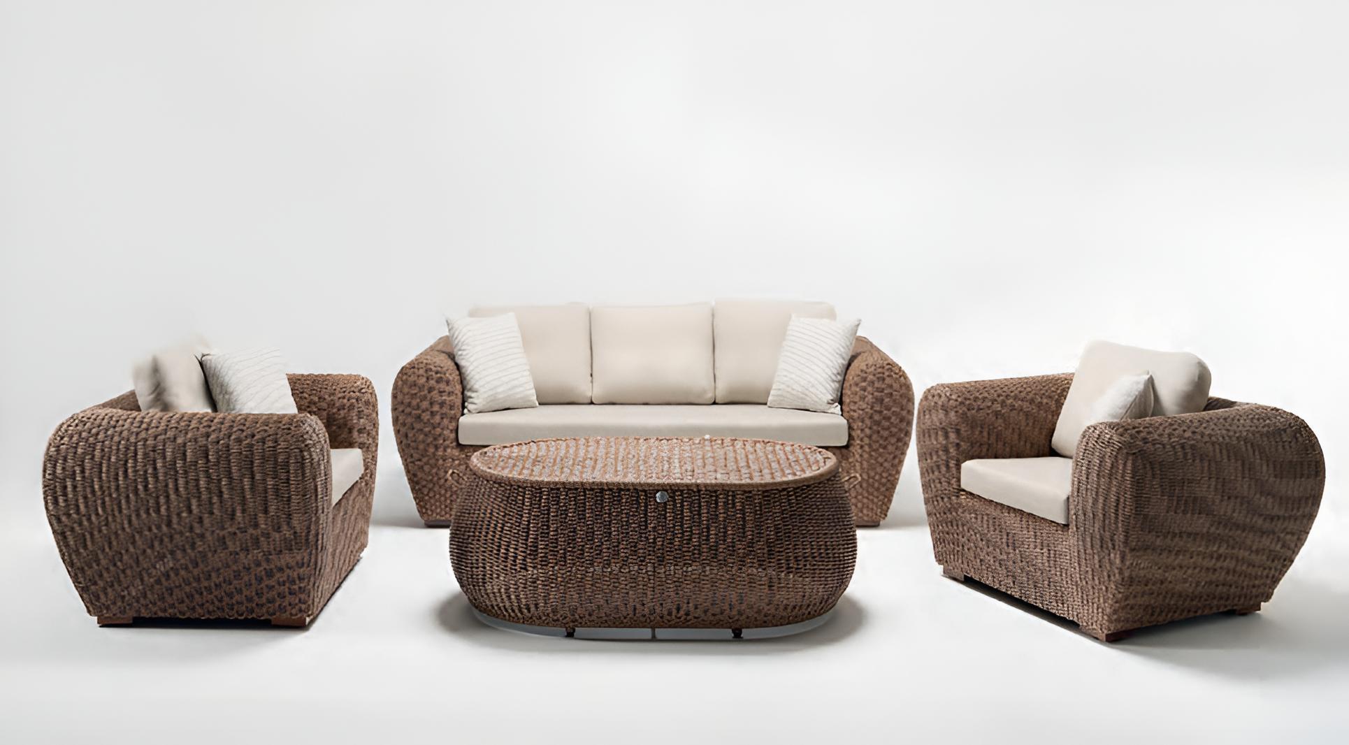 3-Sitzer Sofa Modern Sessel Braun Couchtisch Gartenmöbel Sofa Set