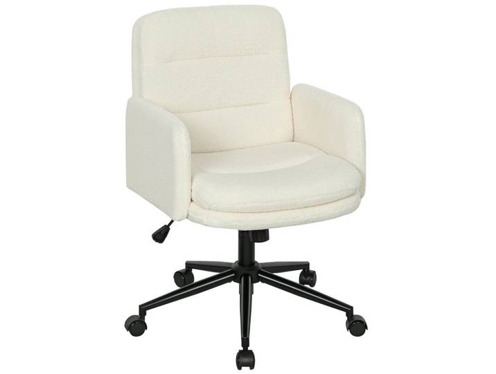 Homcom Schreibtischstuhl höhenverstellbar Homeoffice Stuhl mit Bouclé-Optik, Cremeweiß, Füllung: Schaumstoff,Schaumstoff, 61.5x101x65 cm, Büromöbel, Bürostühle, Drehstühle