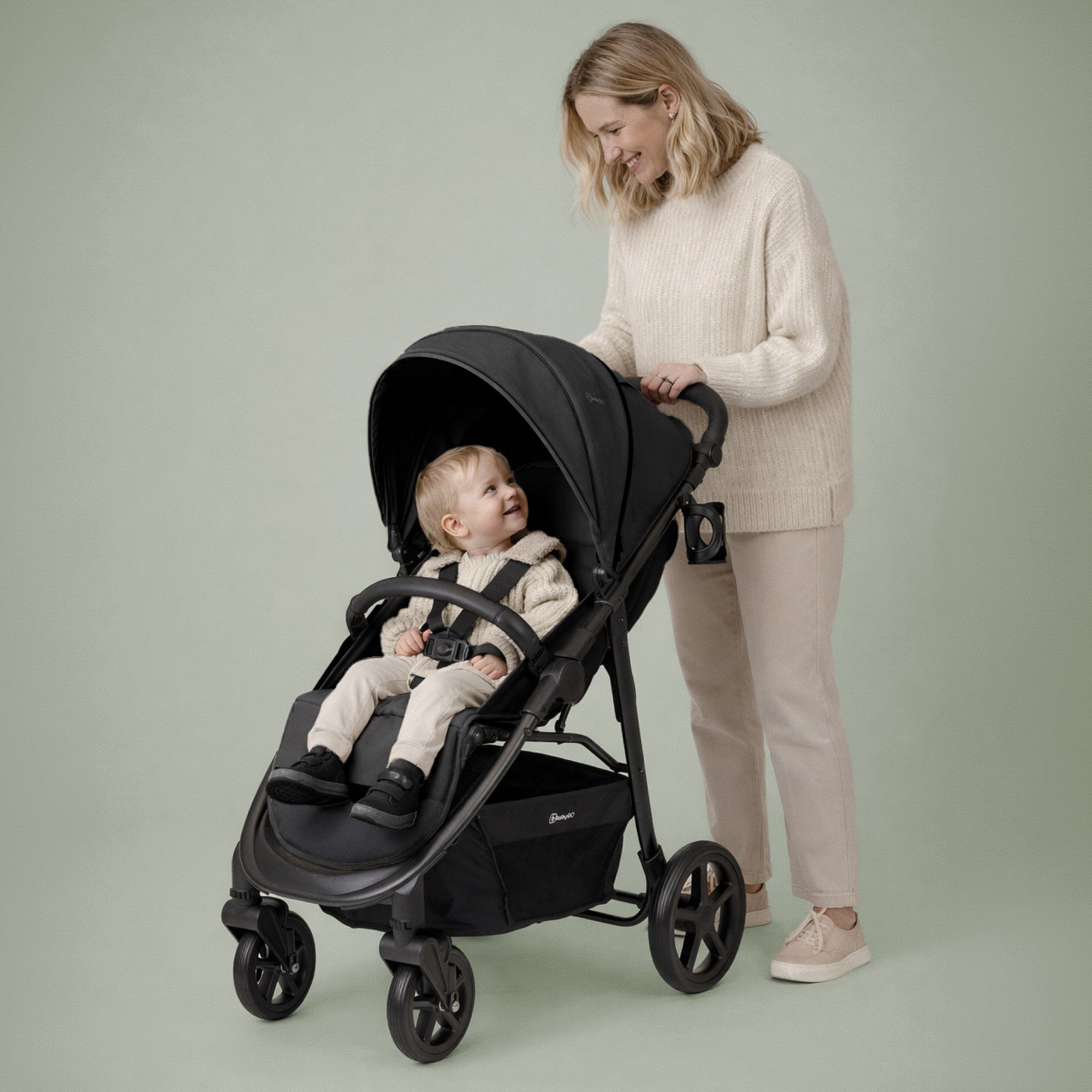 Kombi-Kinderwagen BABYGO "Evolution", Baby, schwarz, Aluminium, Stahl, Kinderwagen Kombi-Kinderwagen, mit Babywanne, Babyschale, Wickeltasche und Sportsitz