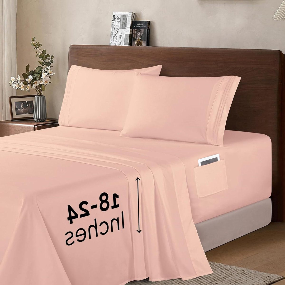 Luxe Beddengoed Set met Extra Diepe Hoeslakens in Blush, Twin XL