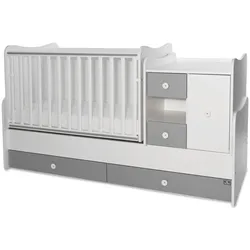 Lorelli Babybett, Jugendbett 3 in 1 Mini Max umbaubar, für 2 Kinder gleichzeitig weiß dunkelgrau