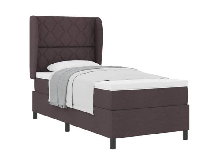 PUGYNBK Boxspringbett, Dunkelbraun, 100 x 200 cm, Stoff Verstellbares Kopfteil, mittlere Festigkeit, weicher Topper, robuster Rahmen, modernes Design
