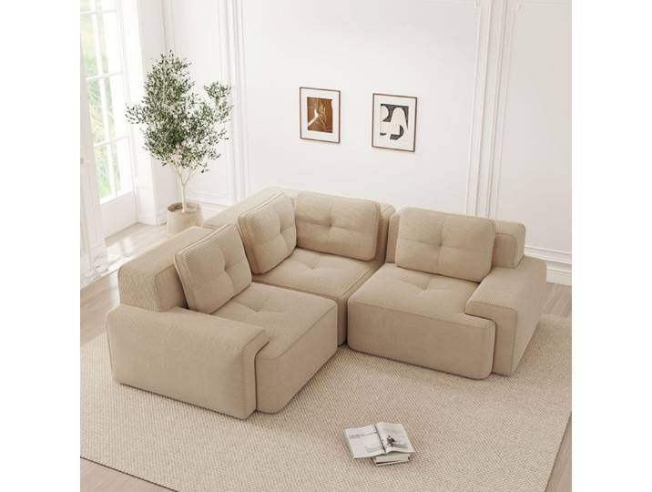 Canapé modulaire en velours côtelé Canapé confortable rembourré Beige 177x177x69cm - Aucune installation requise Design antidérapant