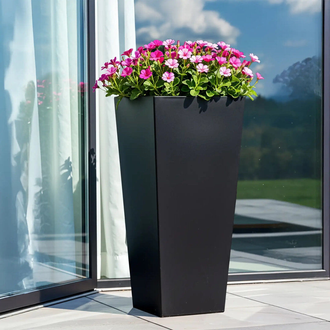 HORTICO Tall Planter with Drainage Holes, Frostproof Outdoor Plant Pot, Concrete Effect Tall Tapered Planter Black 89cm H x 43cm W x 43cm D