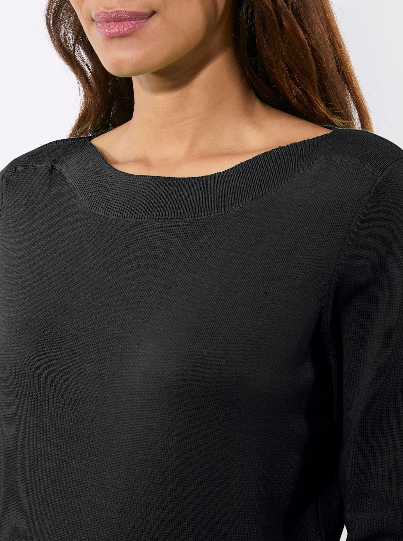 3/4 Arm-Pullover CASUAL LOOKS "3/4-Arm-Pullover", Damen, Gr. 42, schwarz, 100% Baumwolle, unifarben, Pullover 3/4 Arm-Pullover schwarz 42