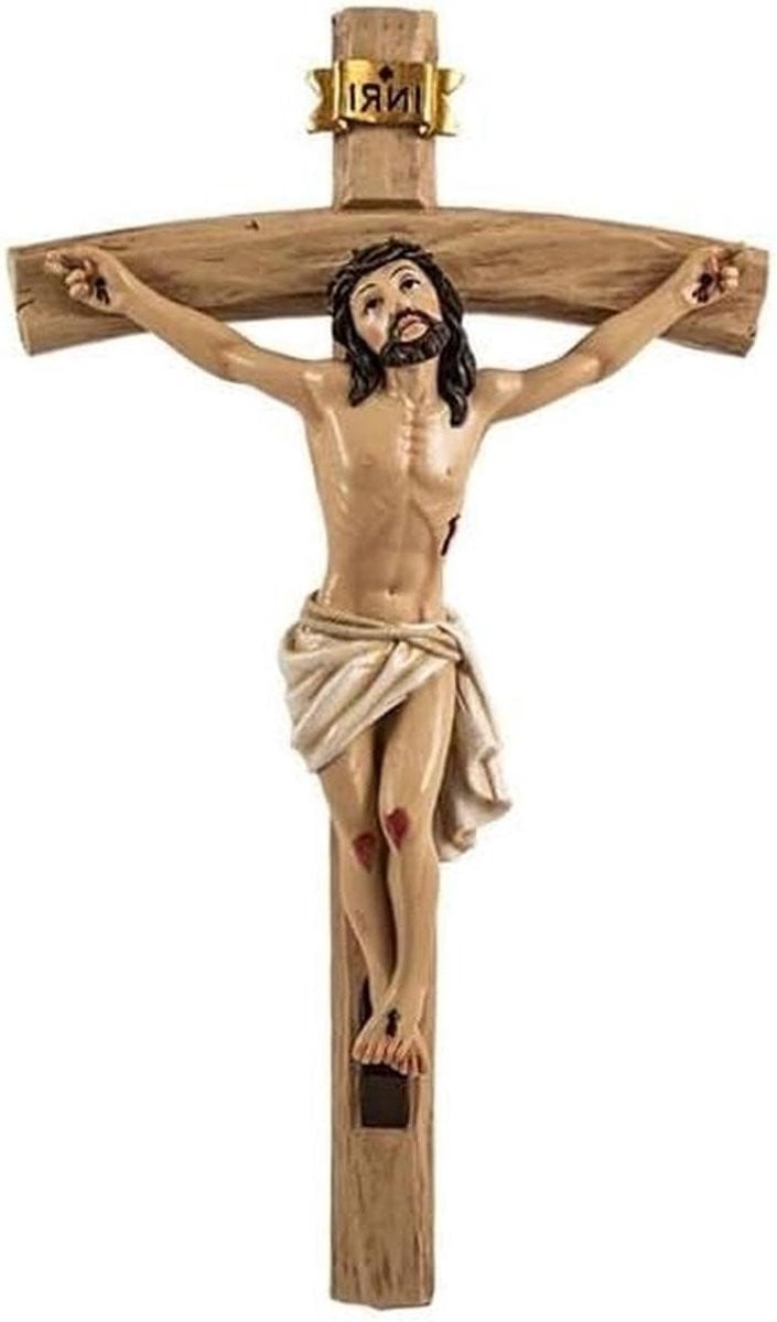 Handbeschilderd Christus Figuur - Gekruisigde Christus Religieuze Decoratie - B/D/H: 10 x 5 x 20 cm