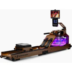 Sportstech Wasser-Rudergerät WRX1000 hellbraun, App-kompatibel, mit Wassertank, mit LED-Beleuchtung, 3-1 Widerstandsystem, mit LCD Display, mit Tablet-Halturung