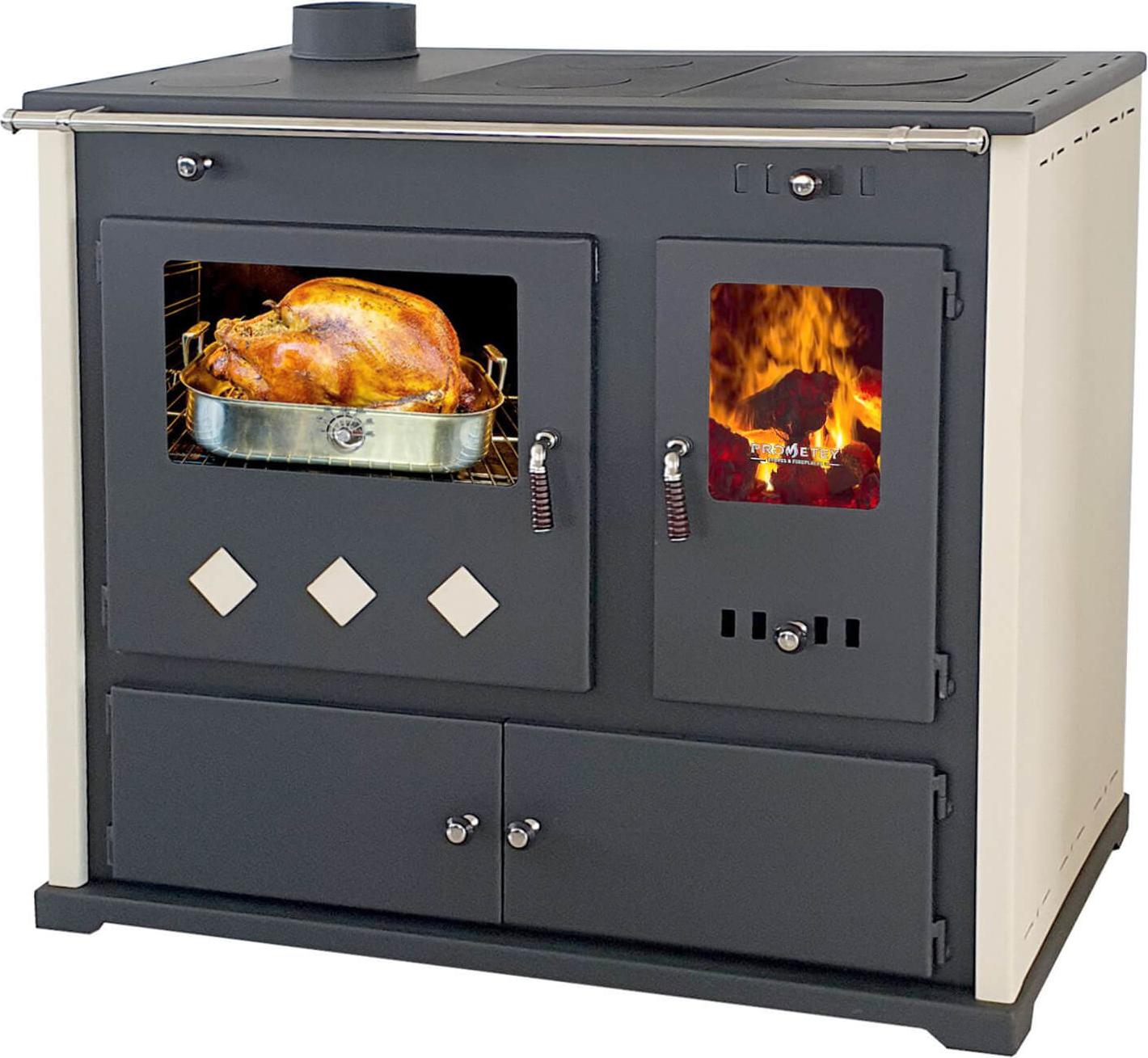 Kaminofen mit Backfach und Herdplatte Pracktik Lux Beige LINKS Holzofen 9,5 kW Kamin Ofen Dauerbrandofen Werkstattofen Schwedenofen Hüttenofen Heizofen