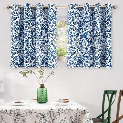 DriftAway Porch & Den Ouzel Floral Watercolor Blackout Lined Window Curtain Panel Pair