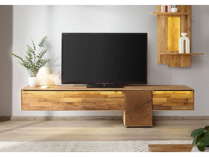 Meuble TV en bois de Chêne 240x43x55 naturel huilé WIEN #112