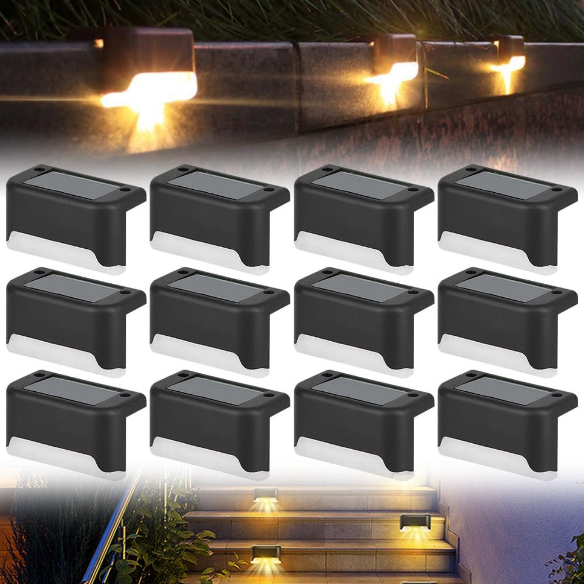 GelldG Solar trapverlichting warm wit - 12 stuks decoratieve LED wandverlichting voor tuin, terras en schutting