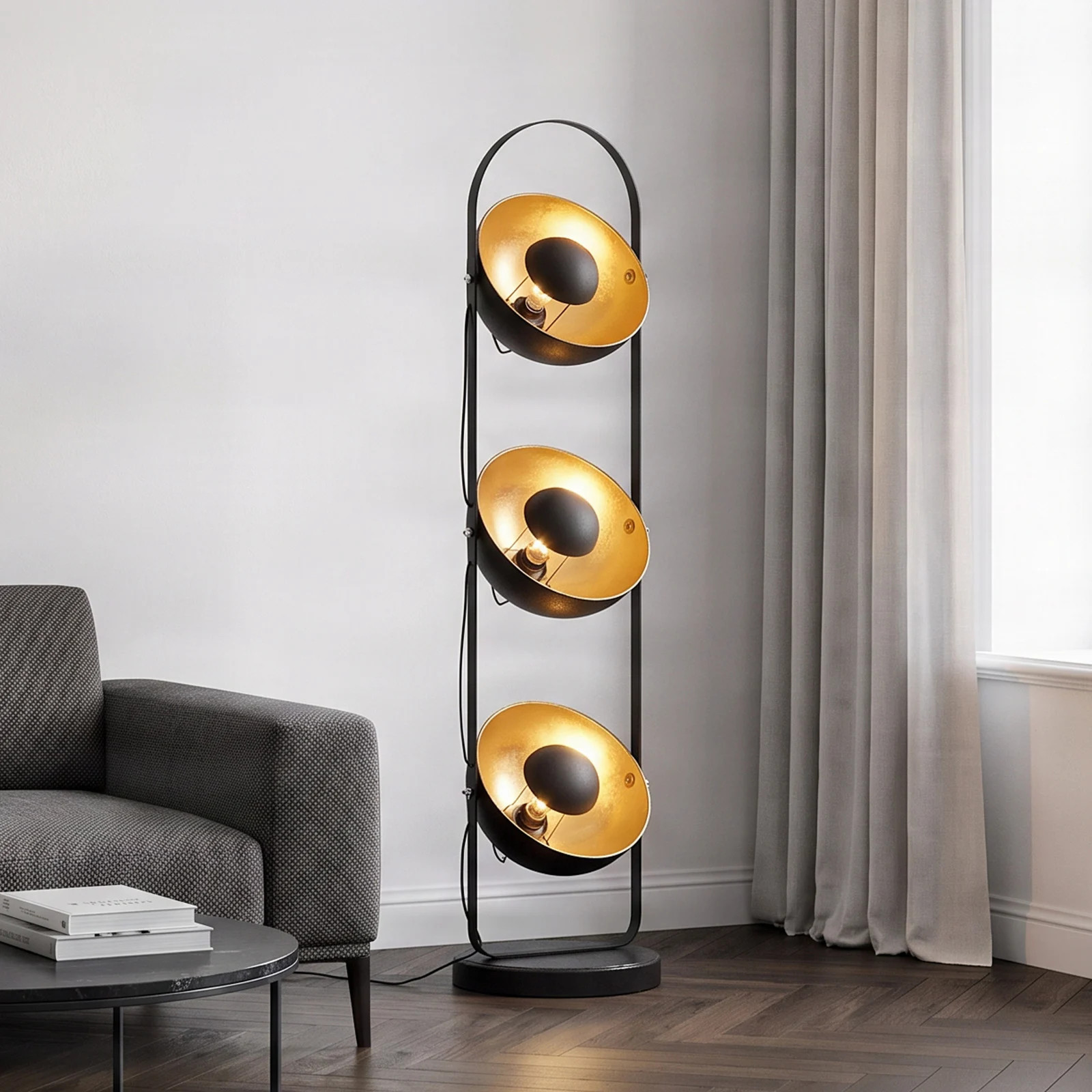 Lindby Muriel 3 Vloerlamp - Modern - Zwart/Goud - Metaal