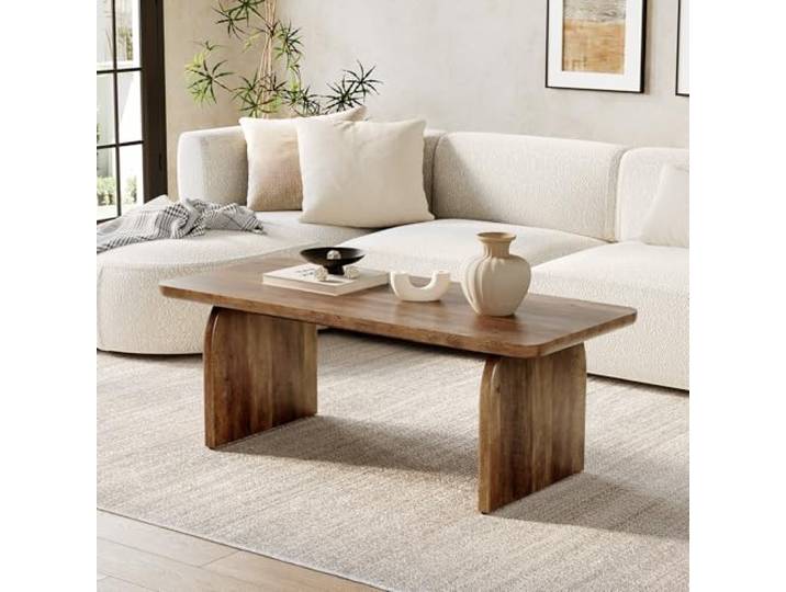 LITTLE TREE Rechteckiger Couchtisch 120 cm im Industrie-Design Rustikales Braun Wohnzimmertisch mit abgerundeten Ecken, Belastbarkeit 68kg, E1 MDF