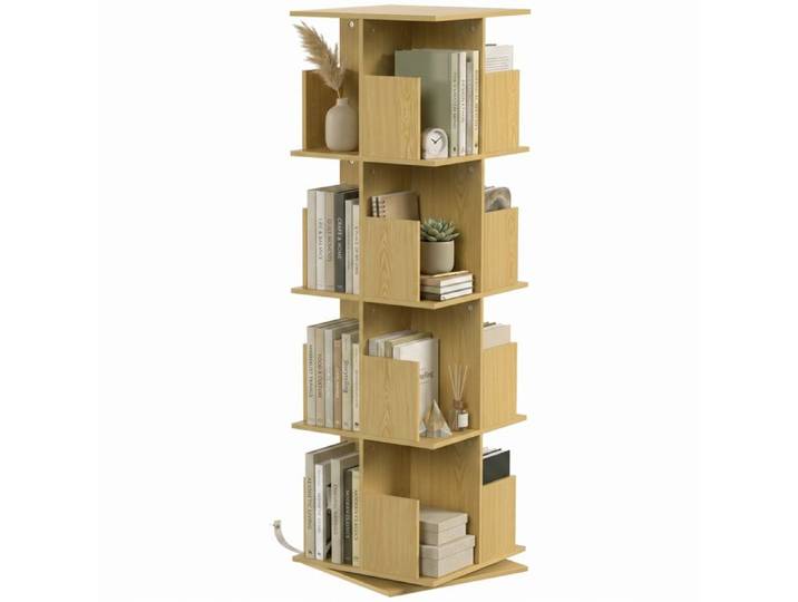 Bibliothèque - HOMCOM - rotative 4 niveaux 16 compartiments - panneau de particules - 39 x 39 x 128 3 cm - chêne