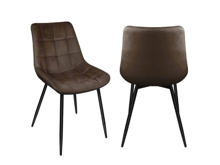 Chaise à manger Marron - WILLONIN - 4PCS - Siège en velours - Pieds métal