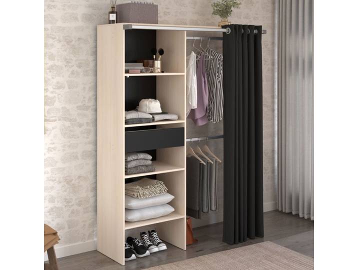 Dressing ouvert avec rideau et étagères 182 cm noir - Noir - Fabriqué en France - Terre de Nuit
