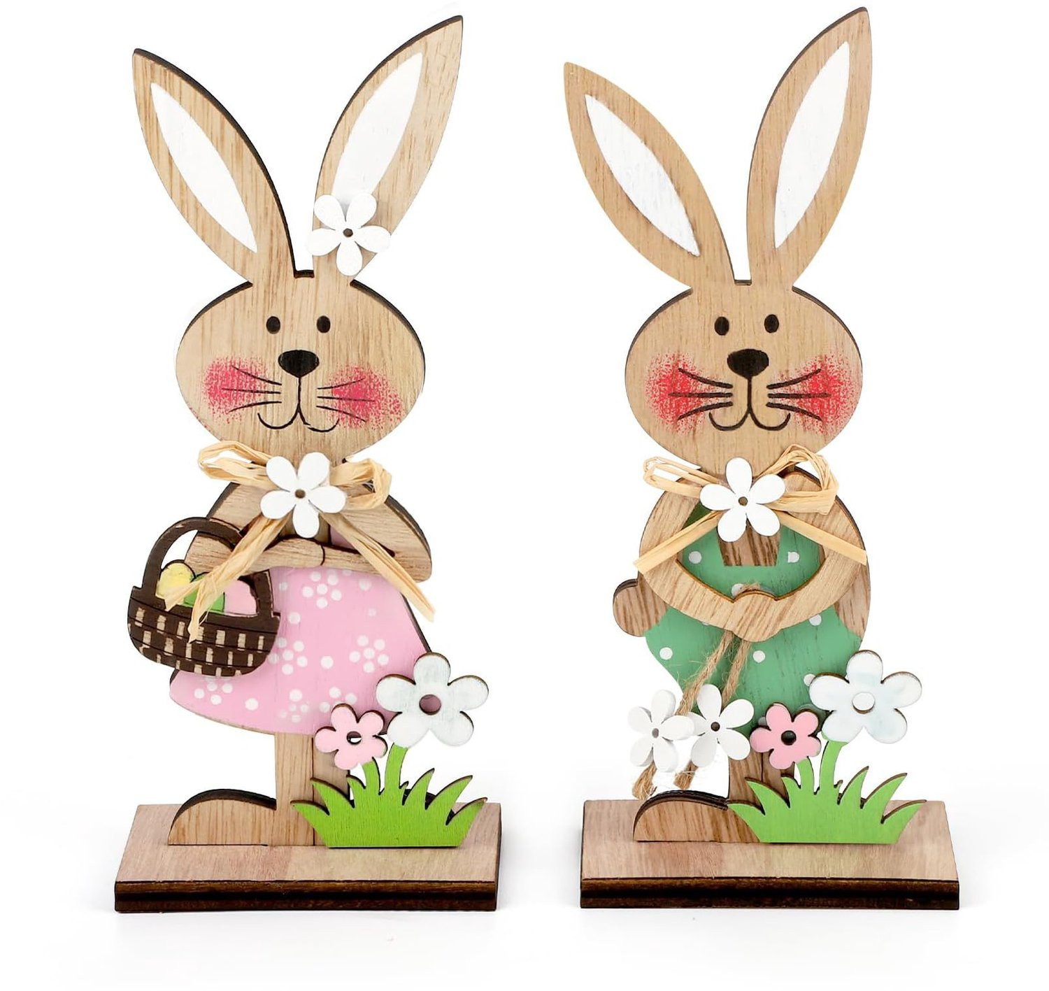 Set van 2 houten paashazen van ServiceTopper voor op tafel
