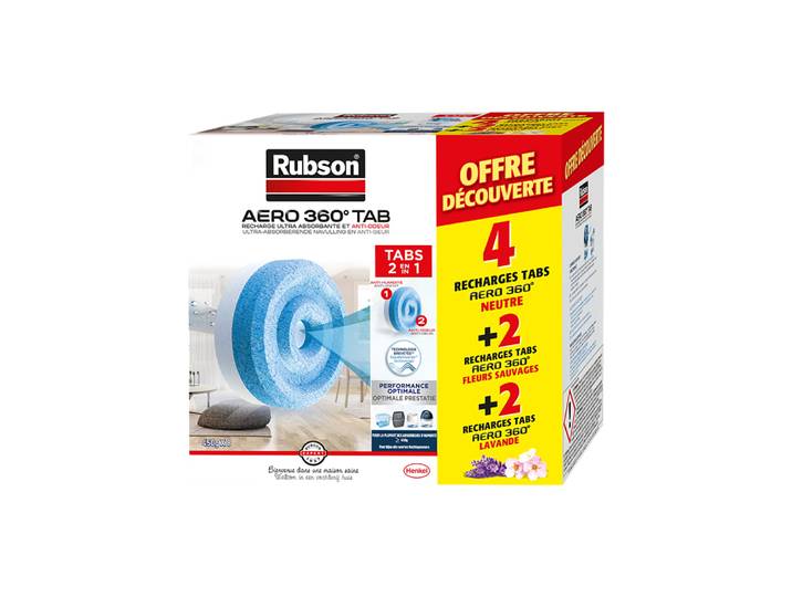RUBSON OFFRE DECOUVERTE 4 recharges AERO 360° NEUTRE + 2 recharges AERO 360° FLEURS SAUVAGES + 2 recharges AERO 360° LAVANDE