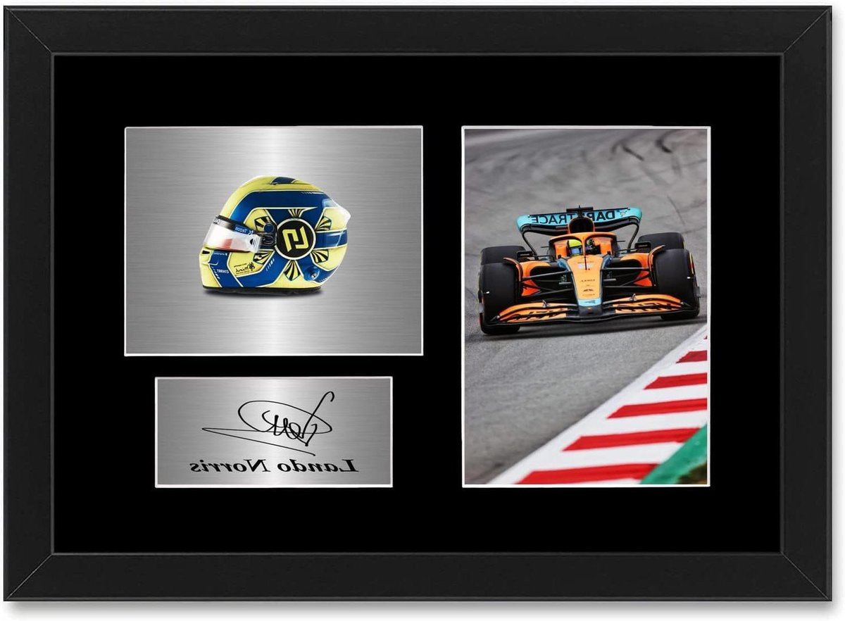 Lando Norris Helm Foto Gesigneerde Display Wanddecoratie Zwart B: 21 cm, H: 30 cm