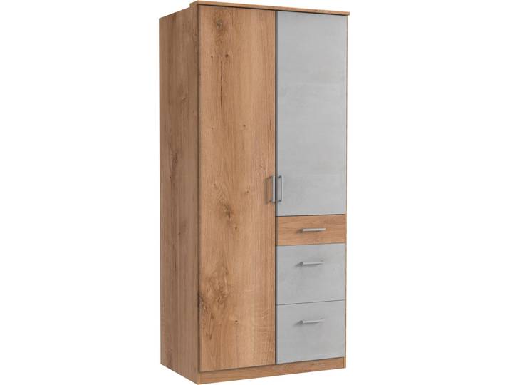 Kleiderschrank WIMEX Click , grau (plankeneichefarben, beton, nachbildung lichtgrau), B:90cm H:199cm T:58cm, Schränke, Kleiderschrank Drehtürenschrank, ohne Spiegel