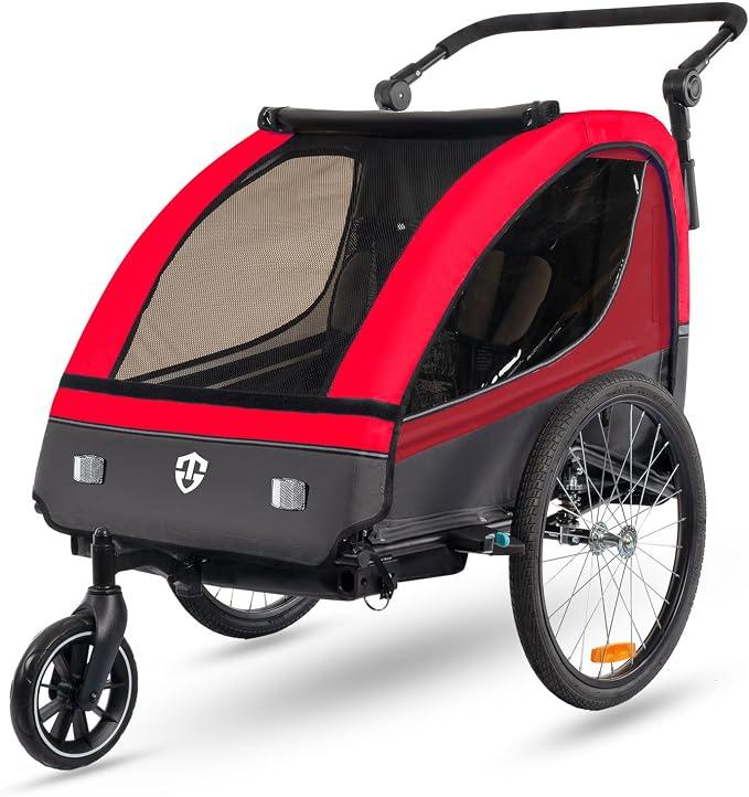 Kinderanhänger 360° Drehbar mit Federung 2in1 Fahrradanhänger mit Buggy Set Jogger 5-Punkt Gurt Fahrrad Anhänger für 1 bis 2 Kinder max. 40kg