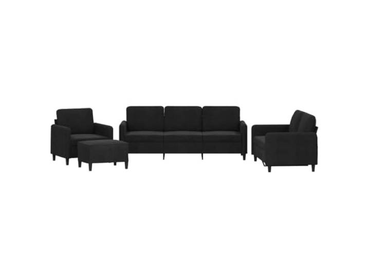 KUTYWEXFM 4-TLG Sofagarnitur mit Sessel 2er 3er Sofa & Hocker Schwarz Eleganter Samtbezug für das Wohnzimmer: Inklusive 3-Sitzer, 2-Sitzer, Sessel und Hocker mit dicker Polsterung.