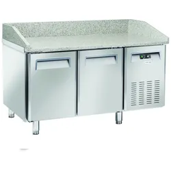 CoolHead QZ20 Edelstahl-Pizzatheke, 2 Türen, Granitplatte, automatische Abtauung, Temperatur +2°C/+8°C, Maße 150x80x104 cm