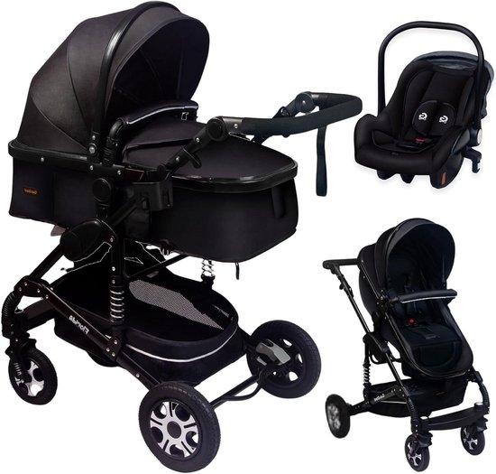 Kinderwagen-Set - Kombi-Kinderwagen - Sicheres Reisen - - 3-in-1 - Schwarz/Schwarz