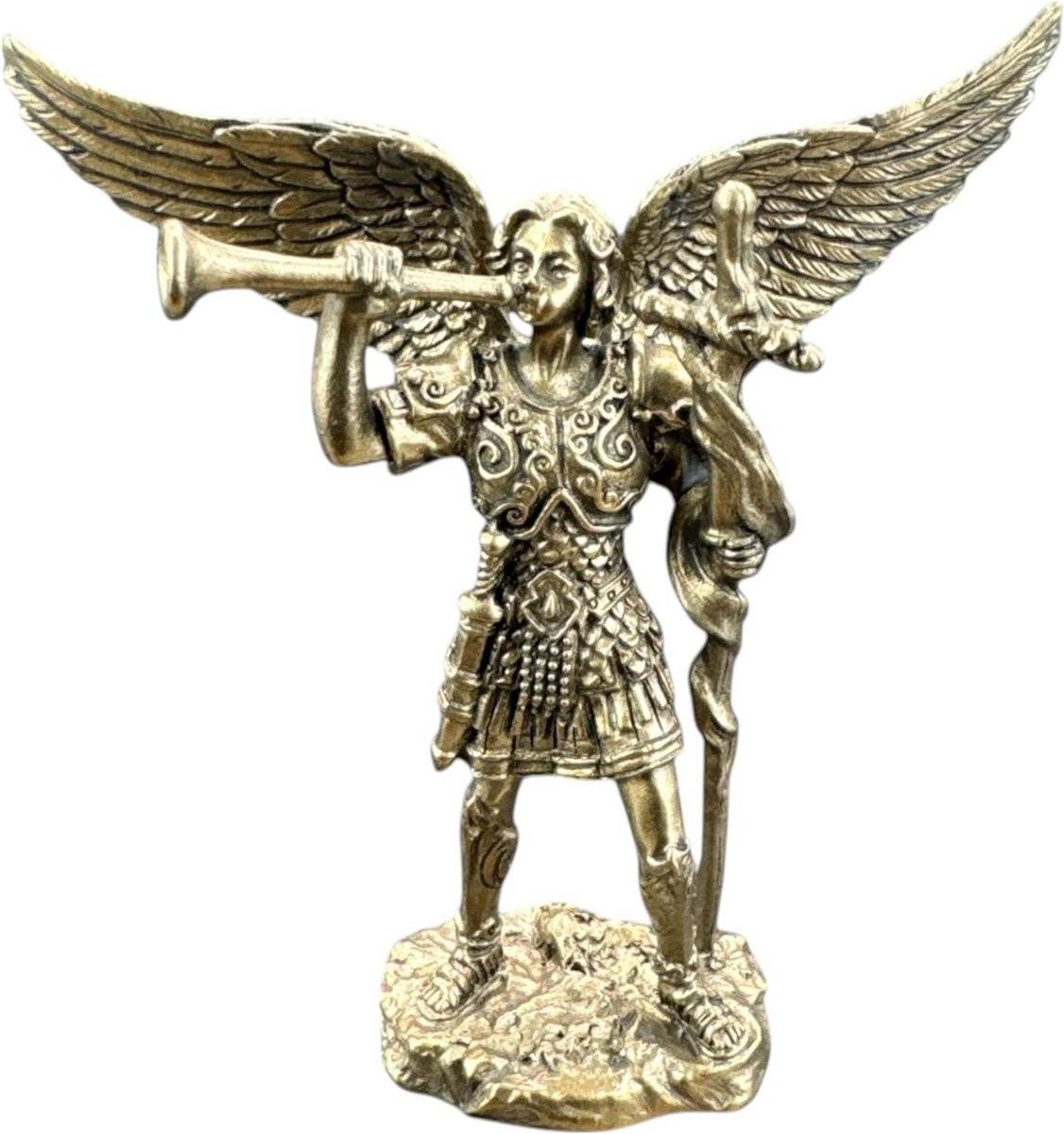 Handgeschilderd Engelenbeeld Decoratie - Bronzen Engel Figuur voor op Tafel - Hoogte: 8.5 cm - Brons